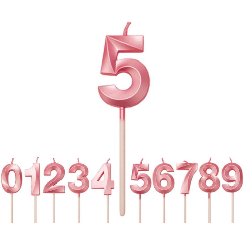Lumanari si Toppere - Lumanare Cifra 5, Model Diamond, 5 x 3.4 cm, Roz