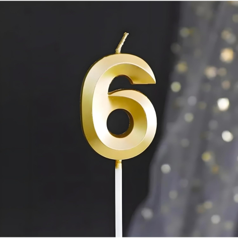 Lumanare Cifra 6, Model Diamond, 5 x 3.4 cm, Auriu [4]