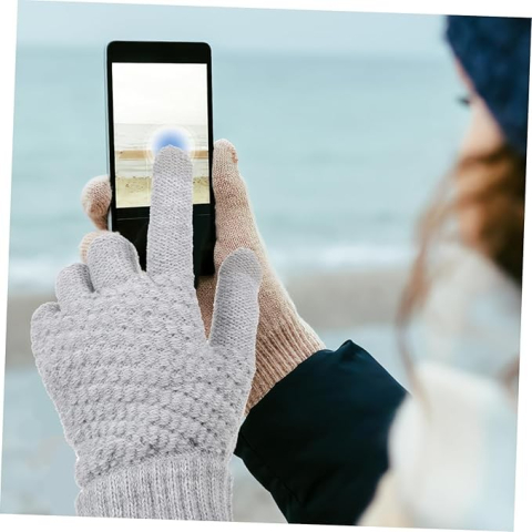 Manusi de Dama, Functie Touchscreen (ecran tactil), Material Acril Tricotat, Manseta Elastica, Interior Catifelat, Marime Universala, Gri [3]