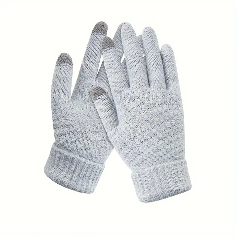 Perne Voiaj, Paturi si Textile - Manusi de Dama, Functie Touchscreen (ecran tactil), Material Acril Tricotat, Manseta Elastica, Interior Catifelat, Marime Universala, Gri