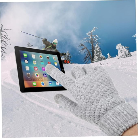 Manusi de Dama, Functie Touchscreen (ecran tactil), Material Acril Tricotat, Manseta Elastica, Interior Catifelat, Marime Universala, Gri [4]