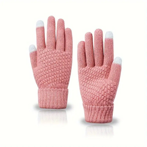 Manusi de Dama, Functie Touchscreen (ecran tactil), Material Acril Tricotat, Manseta Elastica, Interior Catifelat, Marime Universala, Roz [7]