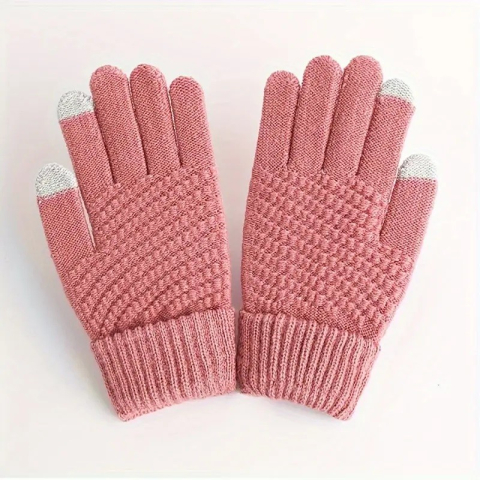 Manusi de Dama, Functie Touchscreen (ecran tactil), Material Acril Tricotat, Manseta Elastica, Interior Catifelat, Marime Universala, Roz [3]