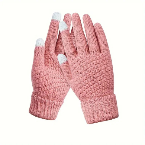 Perne Voiaj, Paturi si Textile - Manusi de Dama, Functie Touchscreen (ecran tactil), Material Acril Tricotat, Manseta Elastica, Interior Catifelat, Marime Universala, Roz