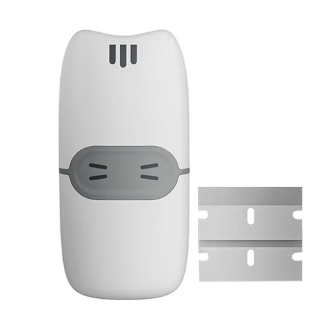 Accesorii Ingrijire Casa - Mini Racleta de Curatare, pentru Etichete, Adezivi, din ABS+ Metal, 2 Lame Incluse, Alb/Gri