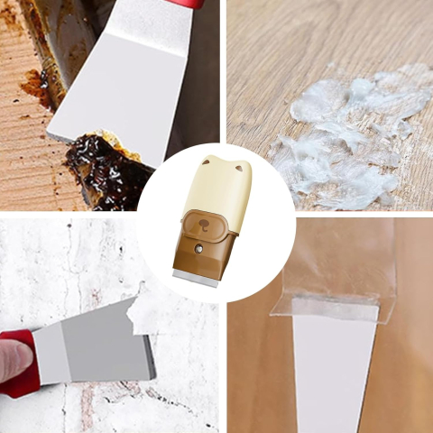 Mini Racleta de Curatare, pentru Etichete, Adezivi, din ABS+ Metal, 2 Lame Incluse, Alb/Gri [2]