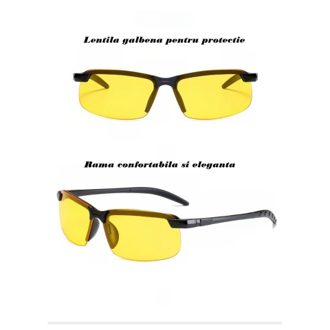Ochelari pentru Viziune pe Timp de Noapte, Flippy, Polarizati, pentru Condus, Ciclism, cu Lentila Galbena, pentru Protectie, Rama Neagra, Pc, 14 x 3.7 cm, 15.2 g [4]