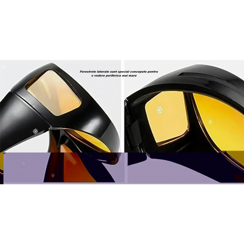 Ochelari pentru Viziune pe Timp de Noapte, Flippy, Polarizati, pentru Condus, Ciclism, cu Posibilitatea Purtarii peste Ochelarii de Vedere, cu Lentila Galbena, pentru Protectie, Rama Neagra, Pc, 15x5 cm [1]