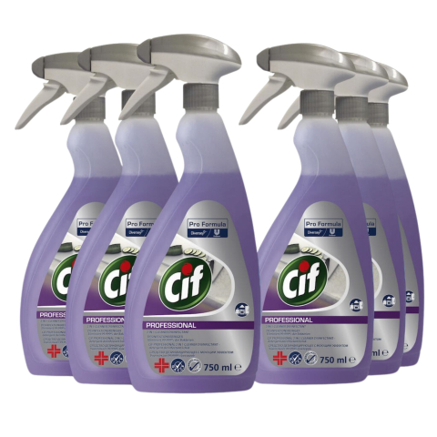 Produse Curatenie - Pachet CIF Professional 2-in-1 Detergent Dezinfectant Lichid, 6×0.75 L