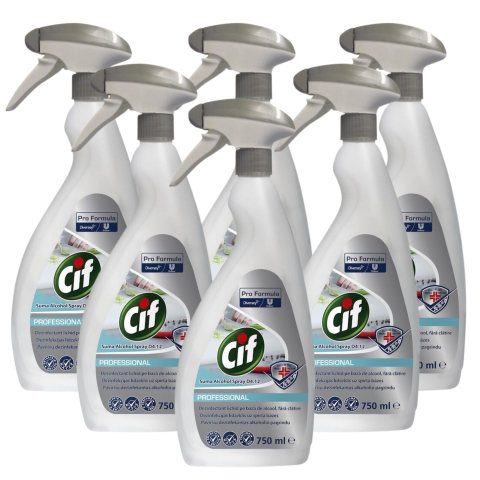 Produse Curatenie - Pachet CIF Professional Alcohol Spray, Dezinfectant Lichid pe baza de Alcool, Fara Clatire, 6×0.75 L