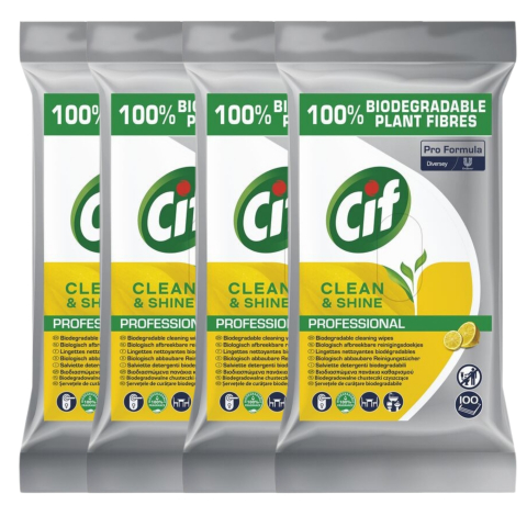 Produse Curatenie - Pachet CIF Professional Clean&amp;Shine - Servetele Umede de Curatare Multifunctionale Biodegradabile, 4×100 buc