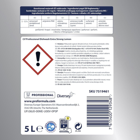 Pachet CIF Professional Dishwasher Extra Strong Lemon - Detergent pentru Spalarea Manuala a Vaselor, cu Lamaie, 2×5 L [5]