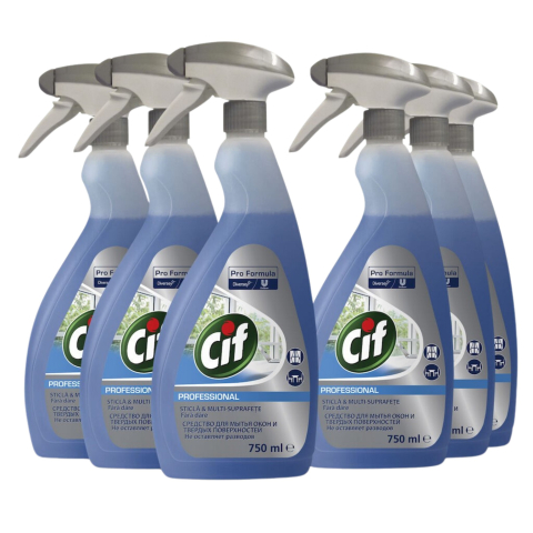 Produse Curatenie - Pachet CIF Professional Glass &amp; Multi Surface - Detergent Geamuri si Suprafete 6×0.75 L