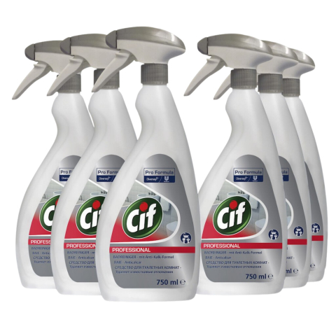 Produse Curatenie - Pachet CIF Professional Washroom - Detergent si Detartrant pentru Suprafetele din Baie, 6×0,75 L