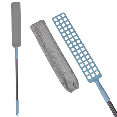 Accesorii Ingrijire Casa - Pamatuf pentru Curatat Praful, Model Slim pentru Zone Greu Accesibile, Maner Extensibil, Laveta Microfibra Inclusa, Usor de Curatat, Albastru Gri