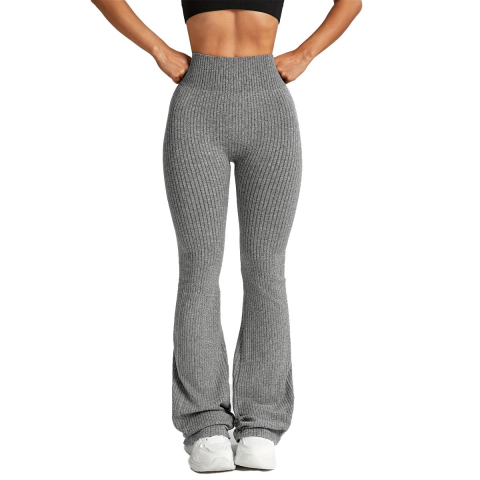 Pantaloni Sport de Dama, pentru Yoga, Talie Inalta, Evazati, Tricotati, Gri Deschis, Marime XS [1]