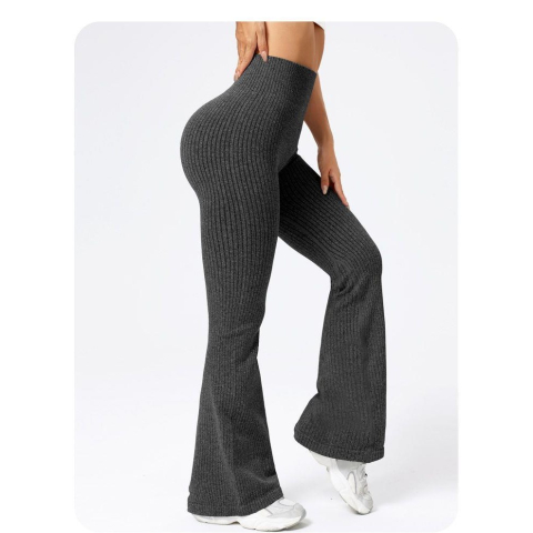 Pantaloni Sport de Dama, pentru Yoga, Talie Inalta, Evazati, Tricotati, Negru, Marime L [2]