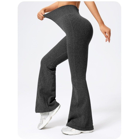Pantaloni Sport de Dama, pentru Yoga, Talie Inalta, Evazati, Tricotati, Negru, Marime M [1]