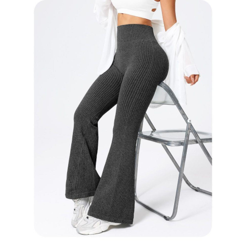 Pantaloni Sport de Dama, pentru Yoga, Talie Inalta, Evazati, Tricotati, Negru, Marime M [4]