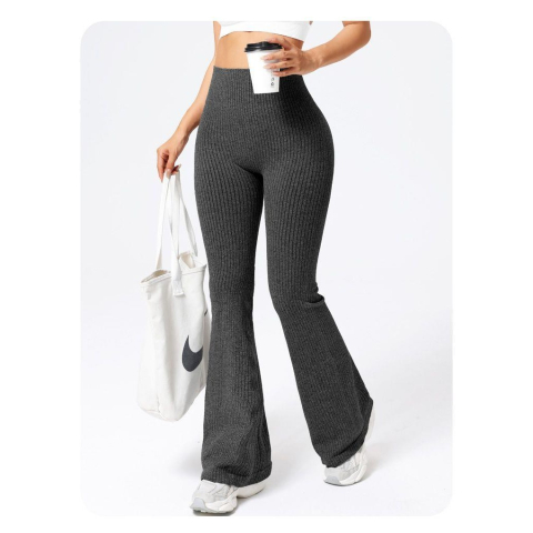 Pantaloni Sport de Dama, pentru Yoga, Talie Inalta, Evazati, Tricotati, Negru, Marime XS [6]