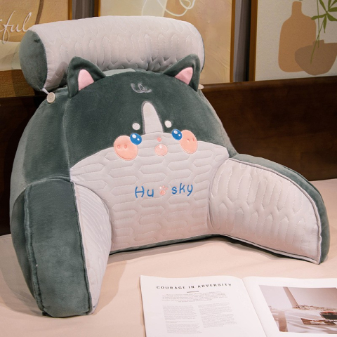 Perne Voiaj, Paturi si Textile - Perna Multifunctionala, Spatar pentru Pat, Protectie Lombara, Marime Medie, 60 x 40 cm, din Latex, Model Catel, Gri inchis