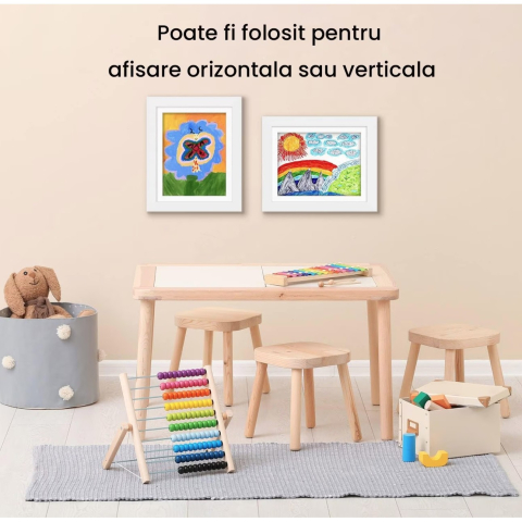 Rama Foto Flippy, din Lemn, cu Spatiu Pentru Depozitare, Pentru Desene si Picturi A4, Sticla Securizata, Rama MDF, Alb [6]