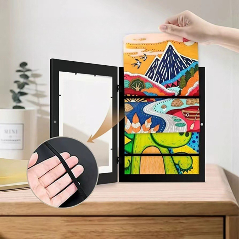 Rama Foto Flippy, din Lemn, cu Spatiu Pentru Depozitare, Pentru Desene si Picturi A4, Sticla Securizata, Rama MDF, Negru [4]