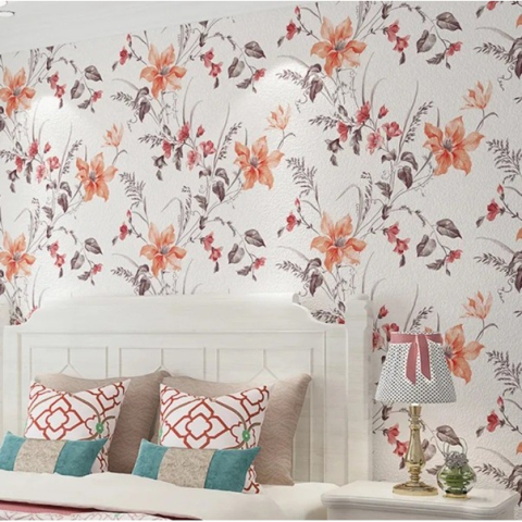 Rola Autoadeziva pentru Perete, din Panza, 10 m, Rezistenta la Umezeala, 2.5 mm Grosime, Model Flori, Portocaliu [1]