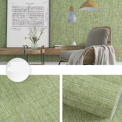 Rola Autoadeziva pentru Perete, din Panza, 10 m, Rezistenta la Umezeala, 2.5 mm Grosime, Model Texturat, Verde Deschis [3]