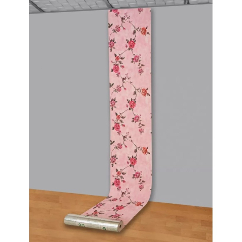 Rola Autoadeziva pentru Perete, din Panza, 10 m, Rezistenta la Umezeala, 2.5 mm Grosime, Model Trandafiri, Roz [4]