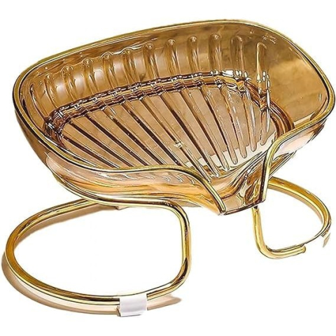 Savoniera cu Suport, Sistem de Scurgere a Apei, Margine Aurie, 14 x 8.5 x 9 cm, din TPE, Auriu [1]