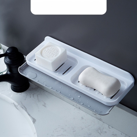 Savoniera Dubla, de Perete, cu Compartiment de Scurgere, Montare prin Lipire, 26 x 8 x 4 cm, Alb/Gri [3]