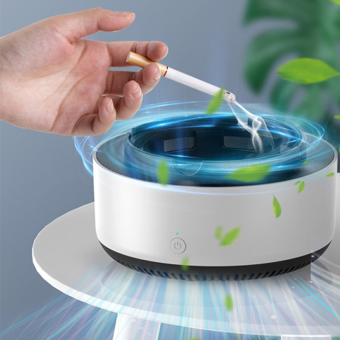 Scrumiera Multifunctionala cu Absorbtie, Incarcare USB, cu Purificator de Aer, Scrumiera cu Absorbtie Fum, 14,5 x 14 x 7,5 cm, Gri [2]