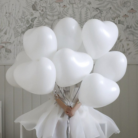 Set 10 Baloane, Model Inima, din Latex, 25 cm, Alb [2]