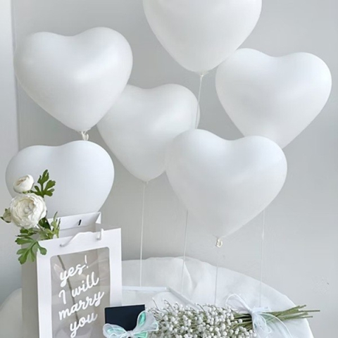 Set 10 Baloane, Model Inima, din Latex, 25 cm, Alb [1]