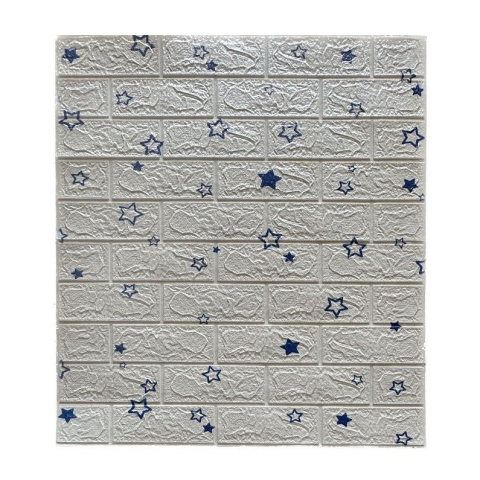 Diverse Casa - Set 10 Placi de Tapet, Autoadezive, 70 x 77 cm, Suprafata Acoperita 5.3 mp, din PVC, Model Stelute Albastre, Alb