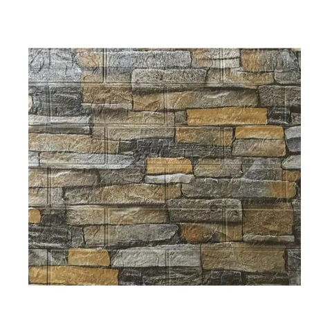 Tapet 3D Autoadeziv - Set 10 Placi de Tapet, Autoadezive, 70 x 77 cm, 2.5 mm Grosime, Suprafata Acoperita 5.3 mp, din PVC, Model Caramida, Galben