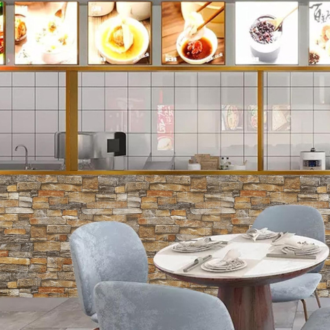 Set 10 Placi de Tapet, Autoadezive, 70 x 77 cm, 2.5 mm Grosime, Suprafata Acoperita 5.3 mp, din PVC, Model Caramida, Galben [2]