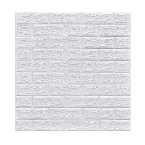 Tapet 3D Autoadeziv - Set 10 Placi Tapet 3D, 70 x 77 cm, Grosime 3 mm, din Polietilena, Model Caramida, Suprafata acoperita 5.3 mp, Alb