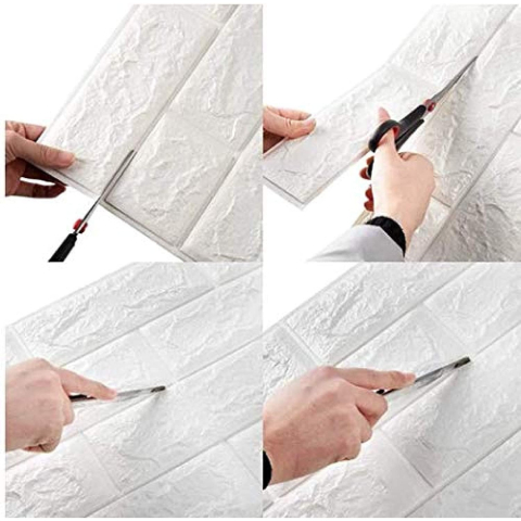 Set 10 Placi Tapet 3D, 70 x 77 cm, Grosime 3 mm, din Polietilena, Model Caramida, Suprafata acoperita 5.3 mp, Alb [4]