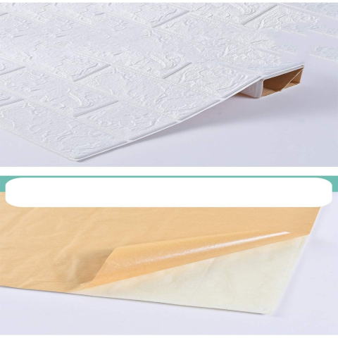 Set 10 Placi Tapet 3D, 70 x 77 cm, Grosime 3 mm, din Polietilena, Model Caramida, Suprafata acoperita 5.3 mp, Alb [2]
