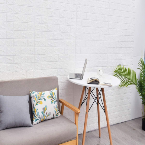 Set 10 Placi Tapet 3D, 70 x 77 cm, Grosime 3 mm, din Polietilena, Model Caramida, Suprafata acoperita 5.3 mp, Alb [1]