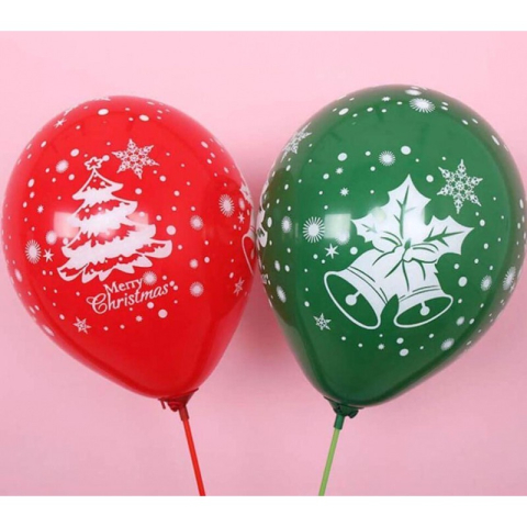 Set 16 Baloane din Latex, Model Merry Christmas, Tematica Craciun, 25 cm, Verde Rosu [8]