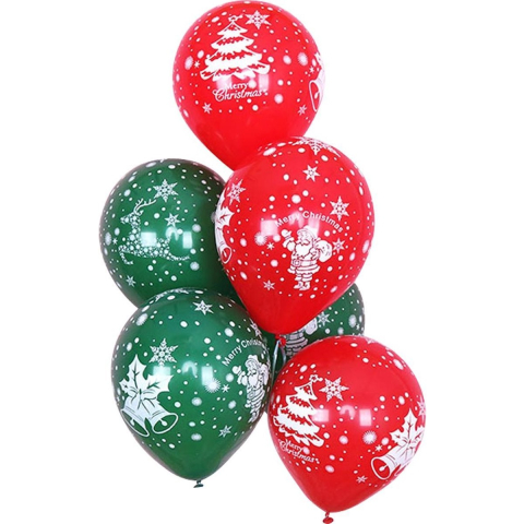 Baloane Latex - Set 16 Baloane din Latex, Model Merry Christmas, Tematica Craciun, 25 cm, Verde Rosu