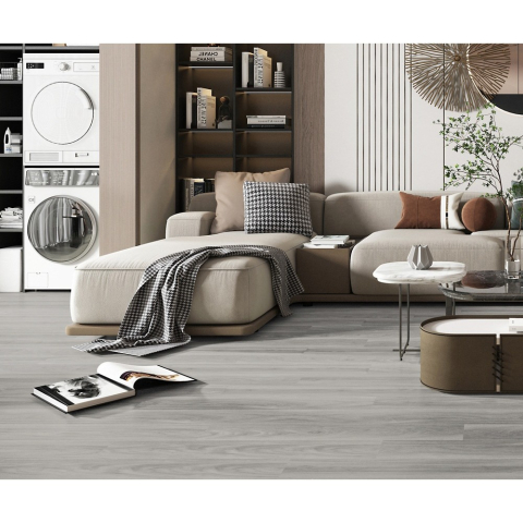 Set 36 Placi Autoadezive pentru Pardoseala, din PVC, Impermeabil, Ignifug, Usor de Curatat, Dimensiune Placa 91.44 x 15.24 cm, Grosime 1.5 mm, Acoperire 5 m2, Model 1, Gri [5]