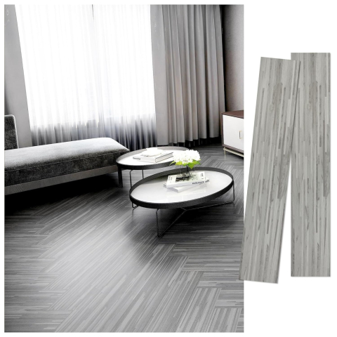 Set 36 Placi Autoadezive pentru Pardoseala, din PVC, Impermeabil, Ignifug, Usor de Curatat, Dimensiune Placa 91.44 x 15.24 cm, Grosime 1.5 mm, Acoperire 5 m2, Model 4, Gri [2]