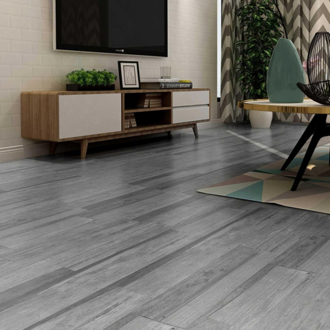 Set 36 Placi Autoadezive pentru Pardoseala, din PVC, Impermeabil, Ignifug, Usor de Curatat, Dimensiune Placa 91.44 x 15.24 cm, Grosime 1.5 mm, Acoperire 5 m2, Model 15, Gri [1]