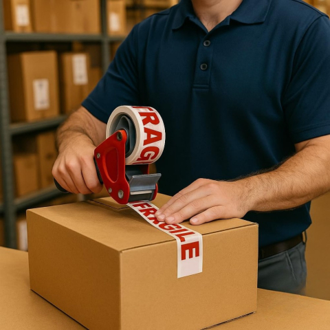 Set 36 Role Banda Adeziva Fragile, Low Noise, 50mmx66m, Sigilare Colete/Pachete Sensibile, Transparent [6]