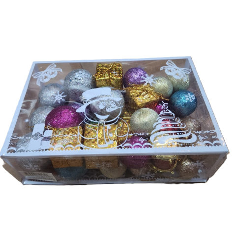 Globuri Brad - Set 45 Globuri de Craciun, pentru Brad, Model 2, cu Glitter, Lucioase, Multicolor