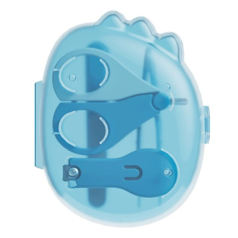 Ingrijire Unghii - Set 4in1 de Ingrijire Unghii pentru Bebelusi, Cutie de Depozitare Dinozaur Transparent, 0-6 Ani, 11.5 x 9 x 3 cm, Albastru